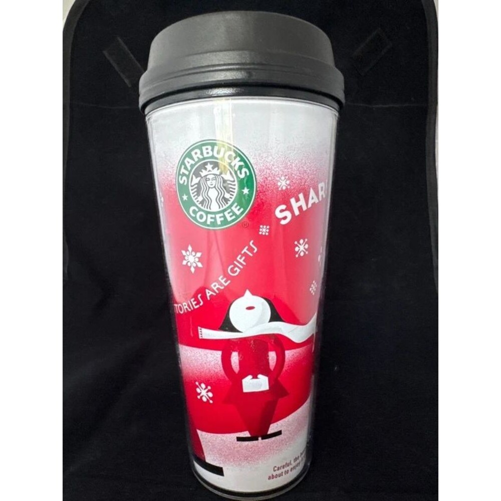 Vintage 2010 Starbucks Holiday Travel Tumbler Mug 16 oz "Stories Are Gifts" Red